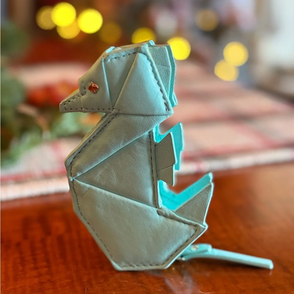 Kate Spade ♠️ Aqua blue Origami Seahorse Small coin pouch - breath of fresh air. - Picture 3 of 9